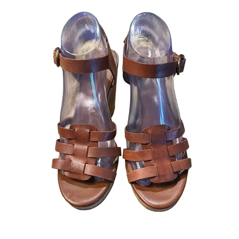 Lucky Brand Womens 8.5 Brown Leather Cork Heel Wedges 4